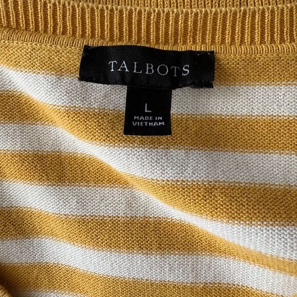 Talbots Mustard Yellow & White Stripe Cotton V-Neck Sweater Preppy Size Large - Picture 4 of 5